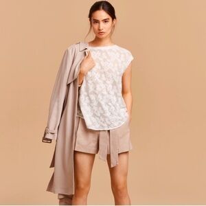 Wilfred Anvers shirt top embossed floral open split back white sheer XXS Aritzia